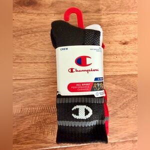 Champion Athletic Crew Socks - Black, White, and Red